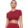 imageYEOREO SoftHue Womens Short Sleeve Crop Tops Caliyta Seamless Workout Impact T Shirts Crew Neck Raglan Gym Yoga Tees Slim FitScarlett Red