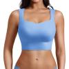 imageYEOREO Workout Top for Women Sleeveless Square Neck Sport Crop Top Built in Bra Tank Top Athletic Gym Cami Heart CollarBlue