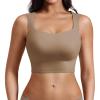 imageYEOREO Workout Top for Women Sleeveless Square Neck Sport Crop Top Built in Bra Tank Top Athletic Gym Cami Heart CollarLight Brown