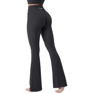 imageYEOREO Baverly Workout Flare Leggings for Women 32quot Hidden Scrunch Gym Yoga Pants High Waisted Casual LeggingsBlack