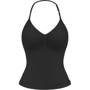 imageYEOREO SoftHue Impact Longline Strappy Top Womens Halter Workout Tank Tops Backless Gym Longline with Adjustable StrapBlack