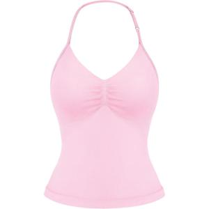 imageYEOREO SoftHue Impact Longline Strappy Top Womens Halter Workout Tank Tops Backless Gym Longline with Adjustable StrapPink