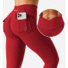 imageYEOREO CoreFlex Leggings with Pockets for Women Charm Scrunch Workout Leggings V Cross Waist Butt Lifting Gym Yoga PantsRed