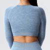 imageYEOREO Seamless Long Sleeve Crop Gym Shirts for Women Workout Yoga Tops Women ShirtFrench Blue