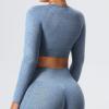 imageYEOREO Seamless Long Sleeve Crop Gym Shirts for Women Workout Yoga Tops Women ShirtFrench Blue
