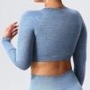imageYEOREO Seamless Long Sleeve Crop Gym Shirts for Women Workout Yoga Tops Women ShirtFrench Blue