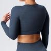 imageYEOREO Seamless Long Sleeve Crop Gym Shirts for Women Workout Yoga Tops Women ShirtTuxedo Blue