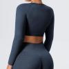 imageYEOREO Seamless Long Sleeve Crop Gym Shirts for Women Workout Yoga Tops Women ShirtTuxedo Blue