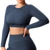 imageYEOREO Seamless Long Sleeve Crop Gym Shirts for Women Workout Yoga Tops Women ShirtTuxedo Blue