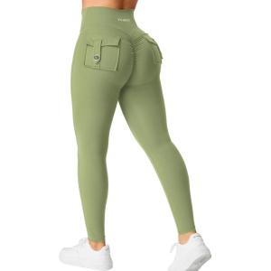 imageYEOREO CoreFlex Leggings with Pockets for Women Charm Scrunch Workout Leggings V Cross Waist Butt Lifting Gym Yoga PantsBean Green