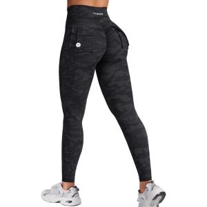imageYEOREO CoreFlex Leggings with Pockets for Women Charm Scrunch Workout Leggings V Cross Waist Butt Lifting Gym Yoga PantsBlack Camo