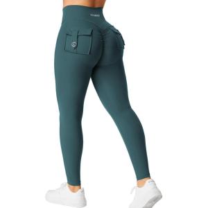 imageYEOREO CoreFlex Leggings with Pockets for Women Charm Scrunch Workout Leggings V Cross Waist Butt Lifting Gym Yoga PantsBlue Green