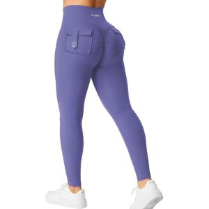 imageYEOREO CoreFlex Leggings with Pockets for Women Charm Scrunch Workout Leggings V Cross Waist Butt Lifting Gym Yoga PantsBlue Violet