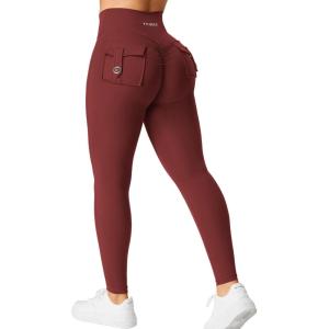 imageYEOREO CoreFlex Leggings with Pockets for Women Charm Scrunch Workout Leggings V Cross Waist Butt Lifting Gym Yoga PantsBurgundy