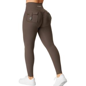 imageYEOREO CoreFlex Leggings with Pockets for Women Charm Scrunch Workout Leggings V Cross Waist Butt Lifting Gym Yoga PantsCoffee