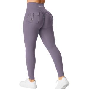 imageYEOREO CoreFlex Leggings with Pockets for Women Charm Scrunch Workout Leggings V Cross Waist Butt Lifting Gym Yoga PantsDark Purple