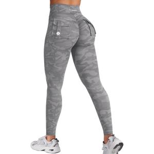 imageYEOREO CoreFlex Leggings with Pockets for Women Charm Scrunch Workout Leggings V Cross Waist Butt Lifting Gym Yoga PantsGrey Camo