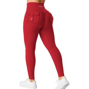 imageYEOREO CoreFlex Leggings with Pockets for Women Charm Scrunch Workout Leggings V Cross Waist Butt Lifting Gym Yoga PantsRed