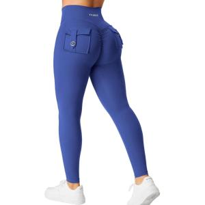 imageYEOREO CoreFlex Leggings with Pockets for Women Charm Scrunch Workout Leggings V Cross Waist Butt Lifting Gym Yoga PantsRoyal Blue