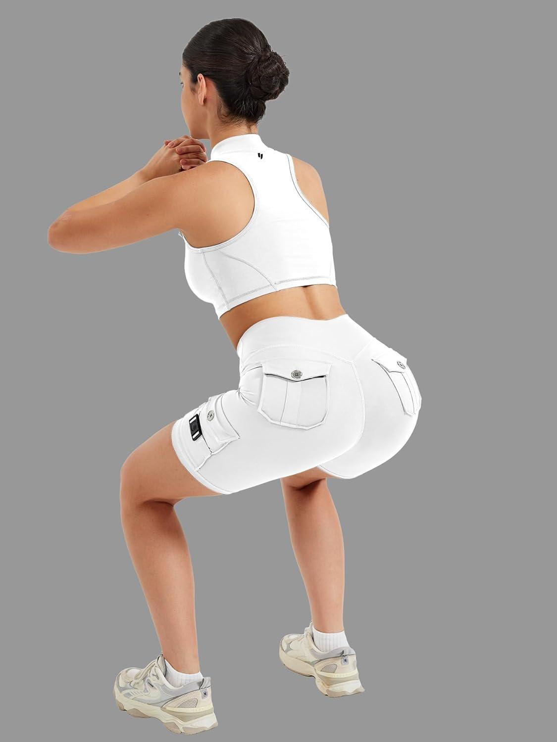 imageYEOREO CoreFlex Women Zipper Tank Top Workout Racerback Sleeveless Gym Fitted Collar Top Mock Pocket Crop Fitness Summer VestWhite