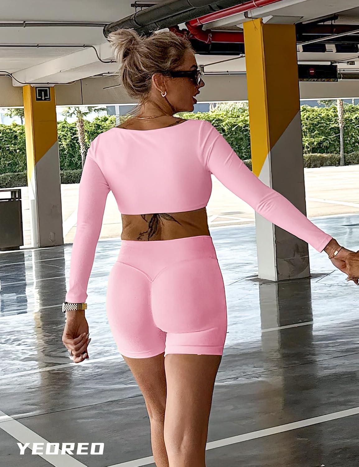 imageYEOREO Kyla Women Crop Top Long Sleeve Padded Sports Low Medium Impact Yoga Shirt WorkoutBlossom