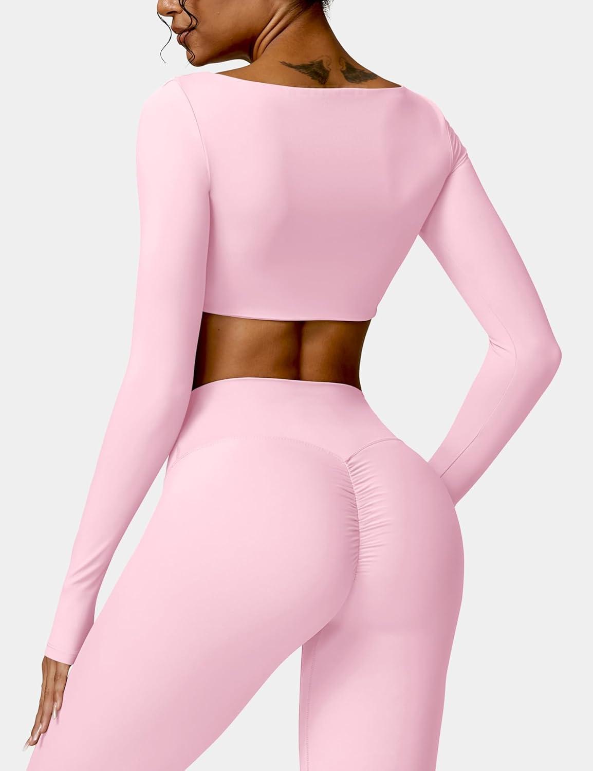 imageYEOREO Kyla Women Crop Top Long Sleeve Padded Sports Low Medium Impact Yoga Shirt WorkoutBlossom
