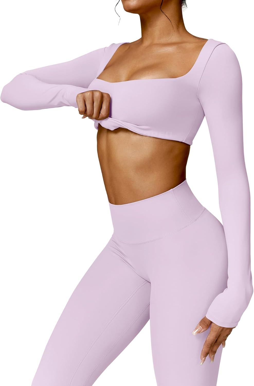 imageYEOREO Kyla Women Crop Top Long Sleeve Padded Sports Low Medium Impact Yoga Shirt WorkoutPurple