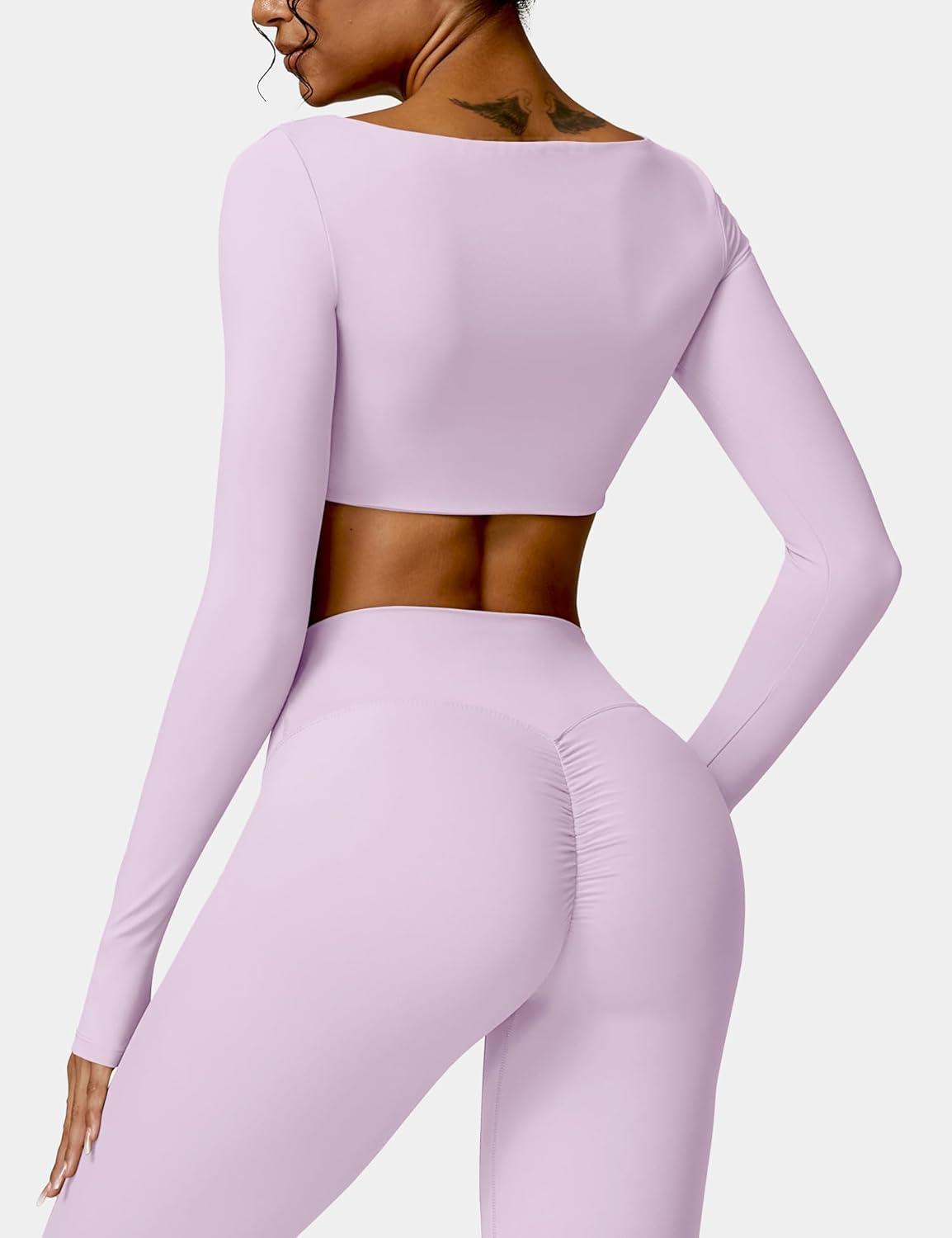 imageYEOREO Kyla Women Crop Top Long Sleeve Padded Sports Low Medium Impact Yoga Shirt WorkoutPurple