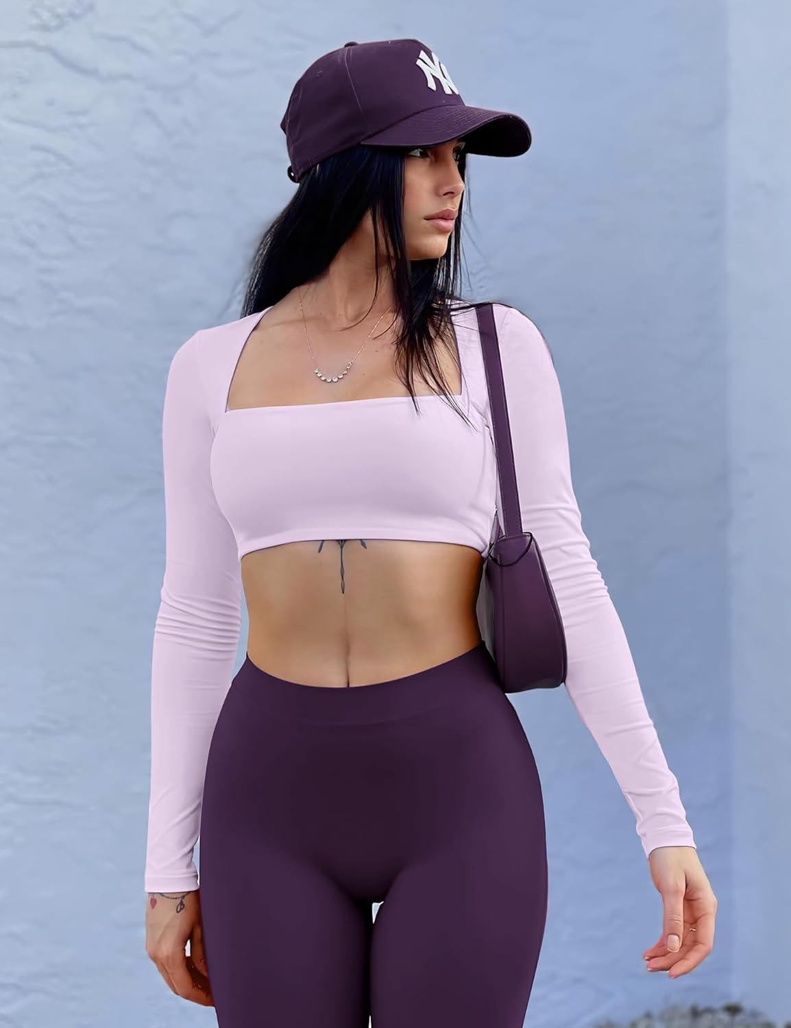 imageYEOREO Kyla Women Crop Top Long Sleeve Padded Sports Low Medium Impact Yoga Shirt WorkoutPurple