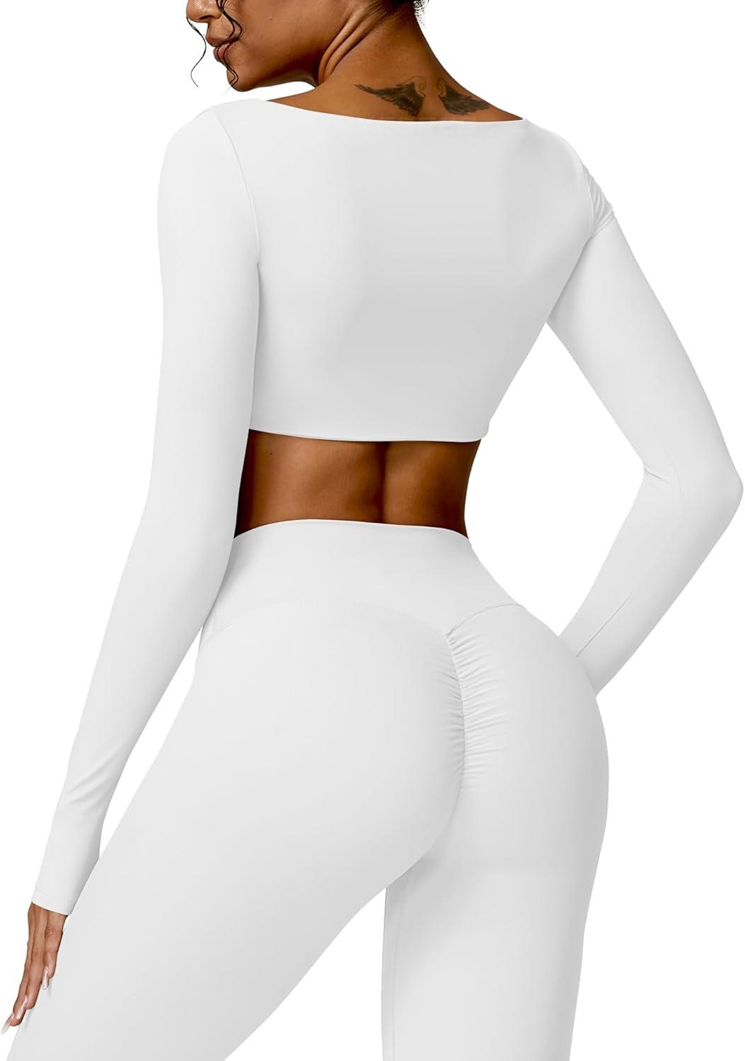 imageYEOREO Kyla Women Crop Top Long Sleeve Padded Sports Low Medium Impact Yoga Shirt WorkoutWhite