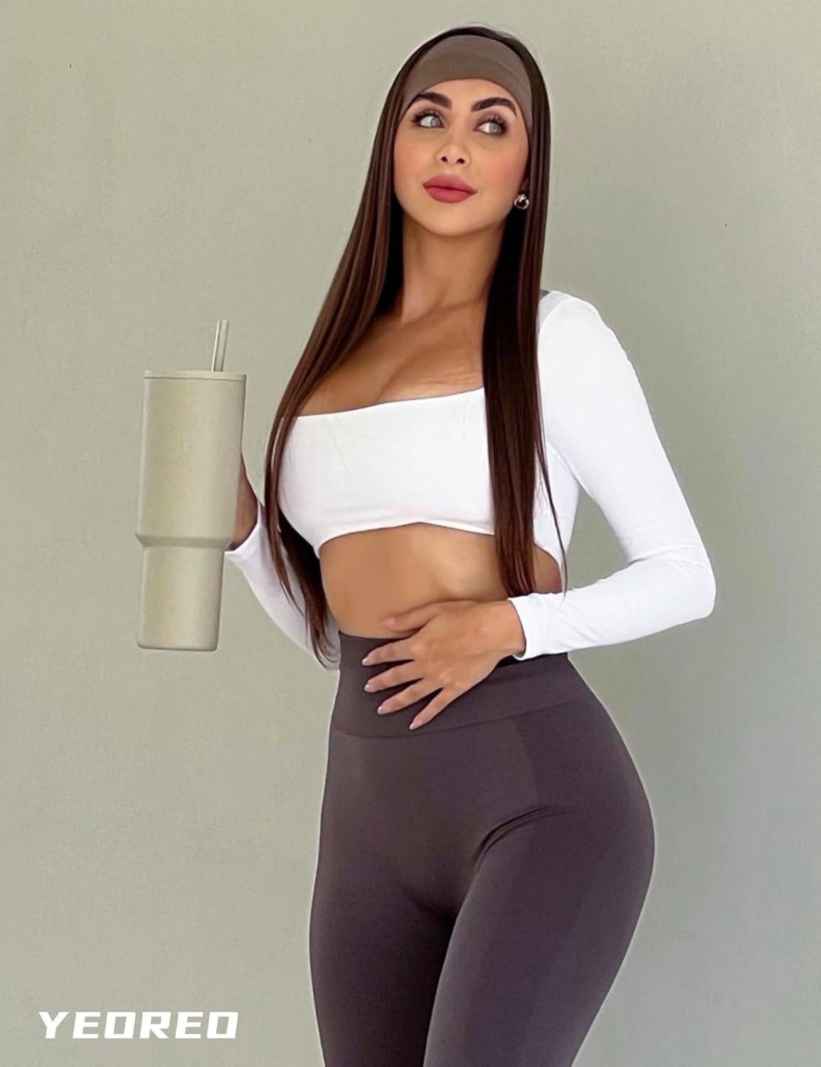 imageYEOREO Kyla Women Crop Top Long Sleeve Padded Sports Low Medium Impact Yoga Shirt WorkoutWhite