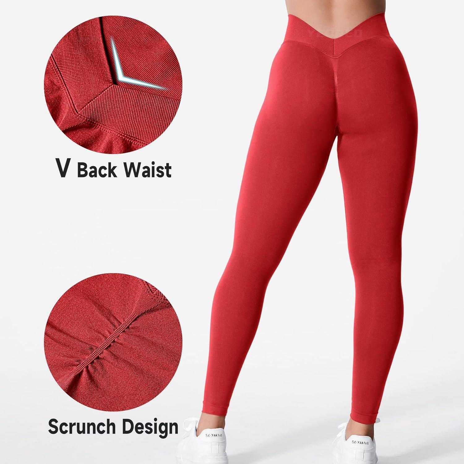imageYEOREO Liz Scrunch Workout Leggings for Women High Waisted Butt Lifting V Back Waist Seamless Gym Yoga LeggingsBright Red