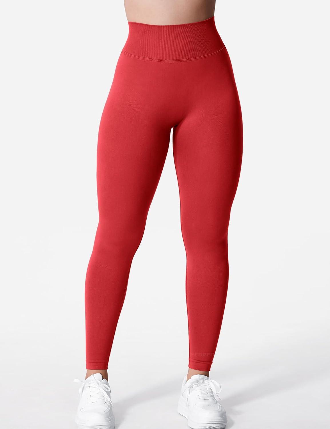 imageYEOREO Liz Scrunch Workout Leggings for Women High Waisted Butt Lifting V Back Waist Seamless Gym Yoga LeggingsBright Red