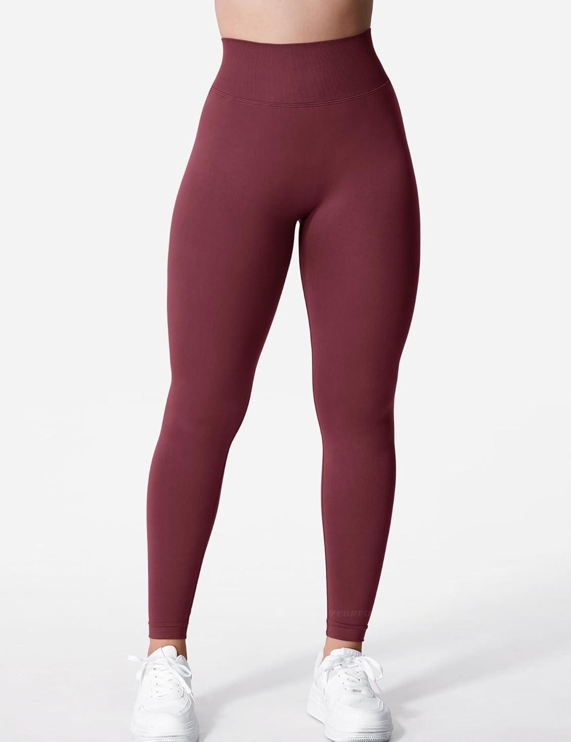 imageYEOREO Liz Scrunch Workout Leggings for Women High Waisted Butt Lifting V Back Waist Seamless Gym Yoga LeggingsBurgundy