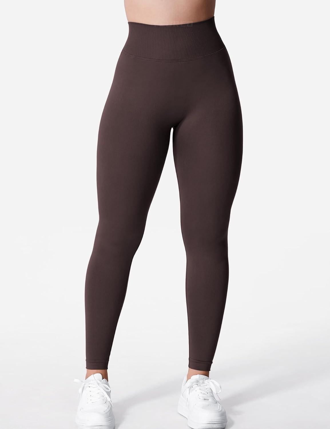 imageYEOREO Liz Scrunch Workout Leggings for Women High Waisted Butt Lifting V Back Waist Seamless Gym Yoga LeggingsChocolate