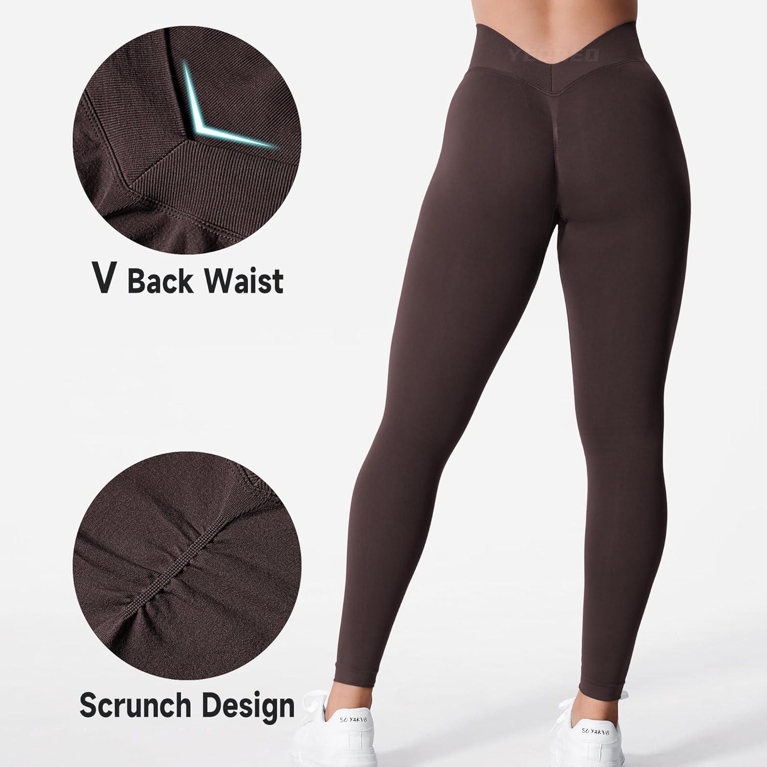 imageYEOREO Liz Scrunch Workout Leggings for Women High Waisted Butt Lifting V Back Waist Seamless Gym Yoga LeggingsChocolate