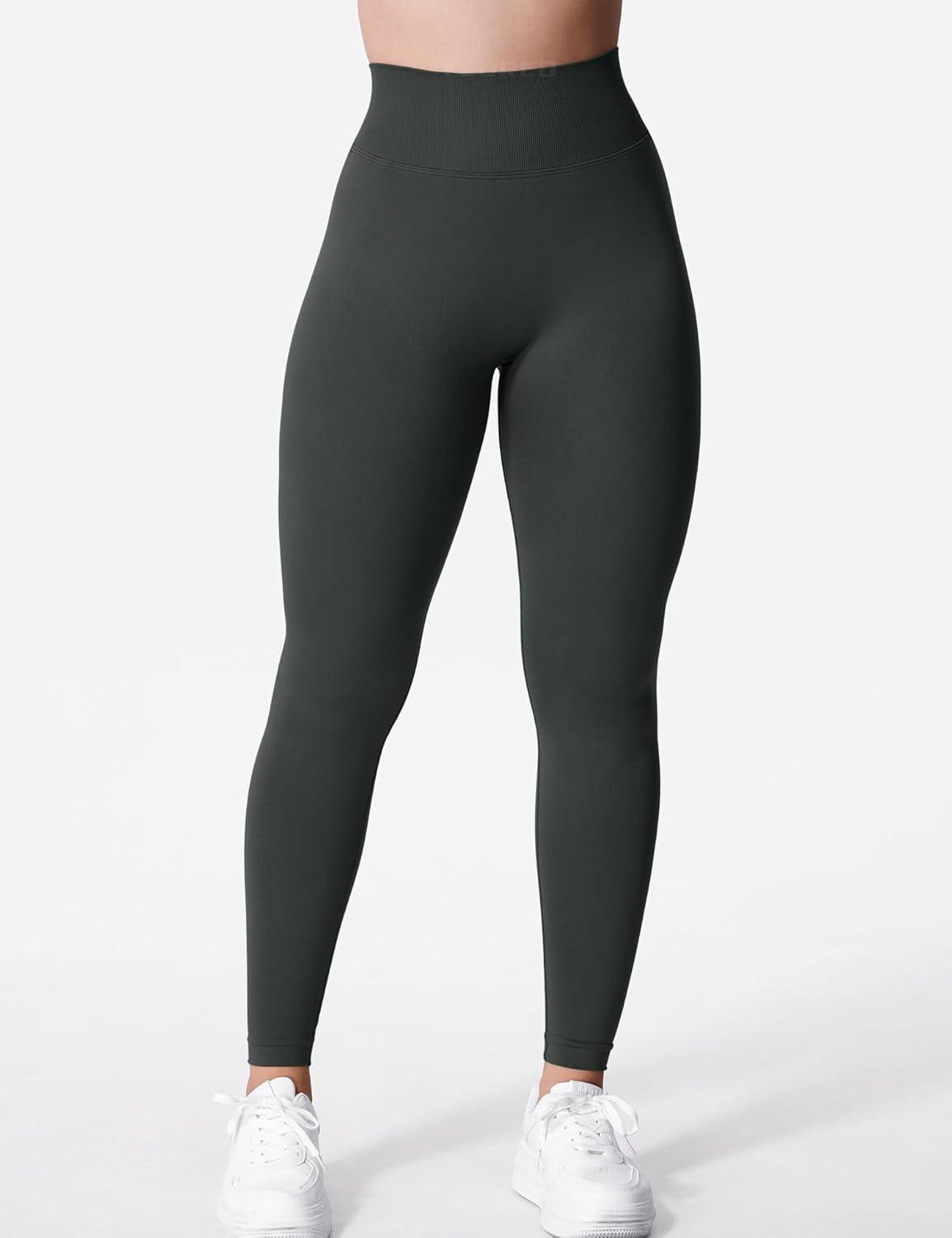 imageYEOREO Liz Scrunch Workout Leggings for Women High Waisted Butt Lifting V Back Waist Seamless Gym Yoga LeggingsDark Grey
