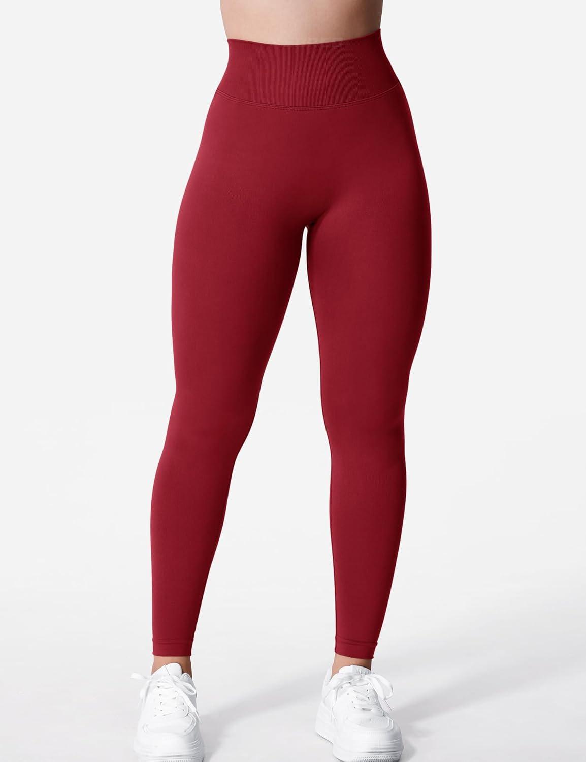 imageYEOREO Liz Scrunch Workout Leggings for Women High Waisted Butt Lifting V Back Waist Seamless Gym Yoga LeggingsDark Red