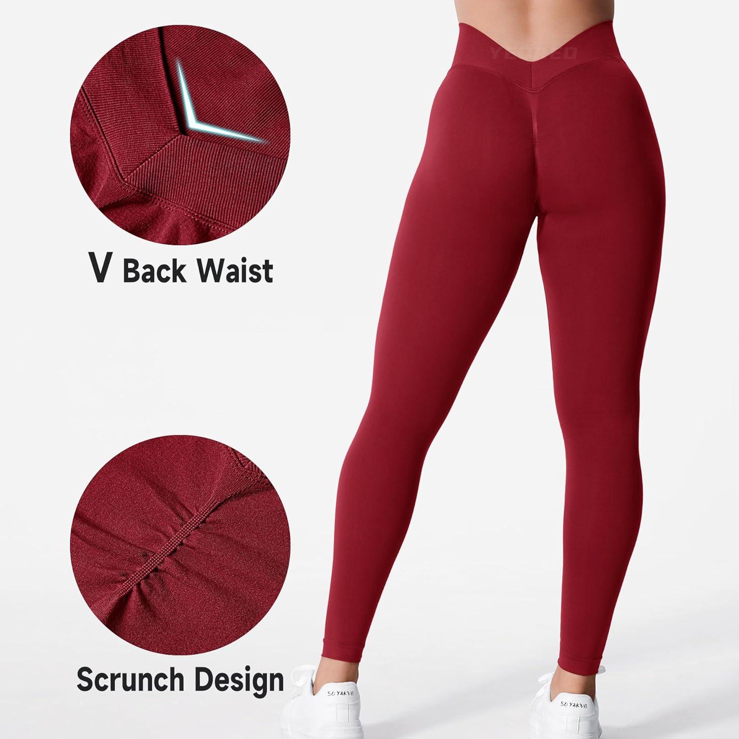 imageYEOREO Liz Scrunch Workout Leggings for Women High Waisted Butt Lifting V Back Waist Seamless Gym Yoga LeggingsDark Red