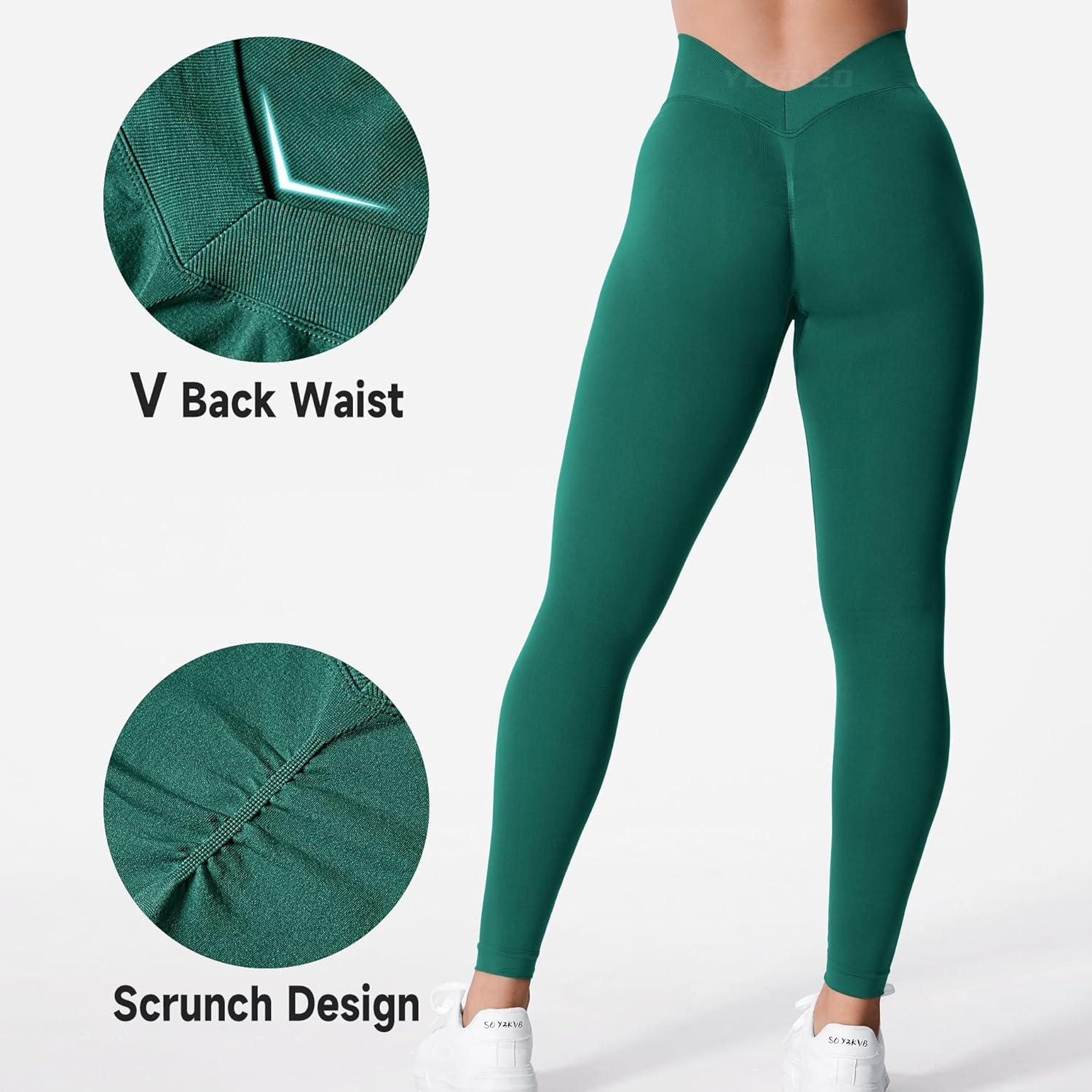 imageYEOREO Liz Scrunch Workout Leggings for Women High Waisted Butt Lifting V Back Waist Seamless Gym Yoga LeggingsForest Green