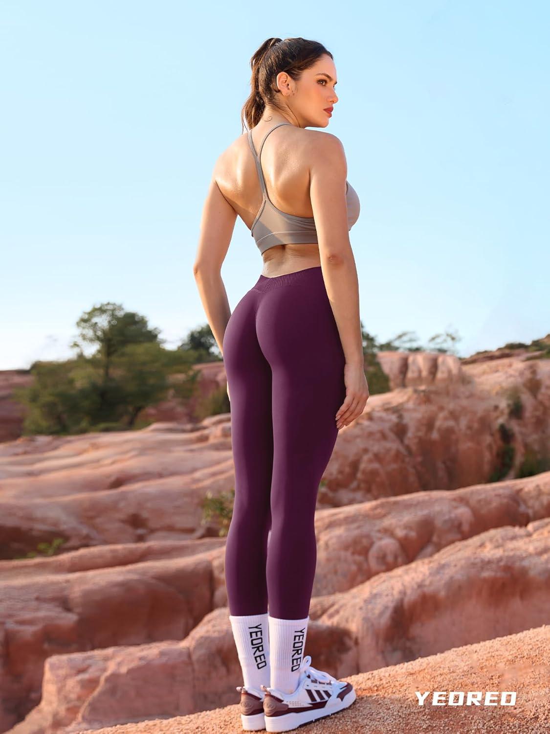 imageYEOREO Liz Scrunch Workout Leggings for Women High Waisted Butt Lifting V Back Waist Seamless Gym Yoga LeggingsGrape Purple