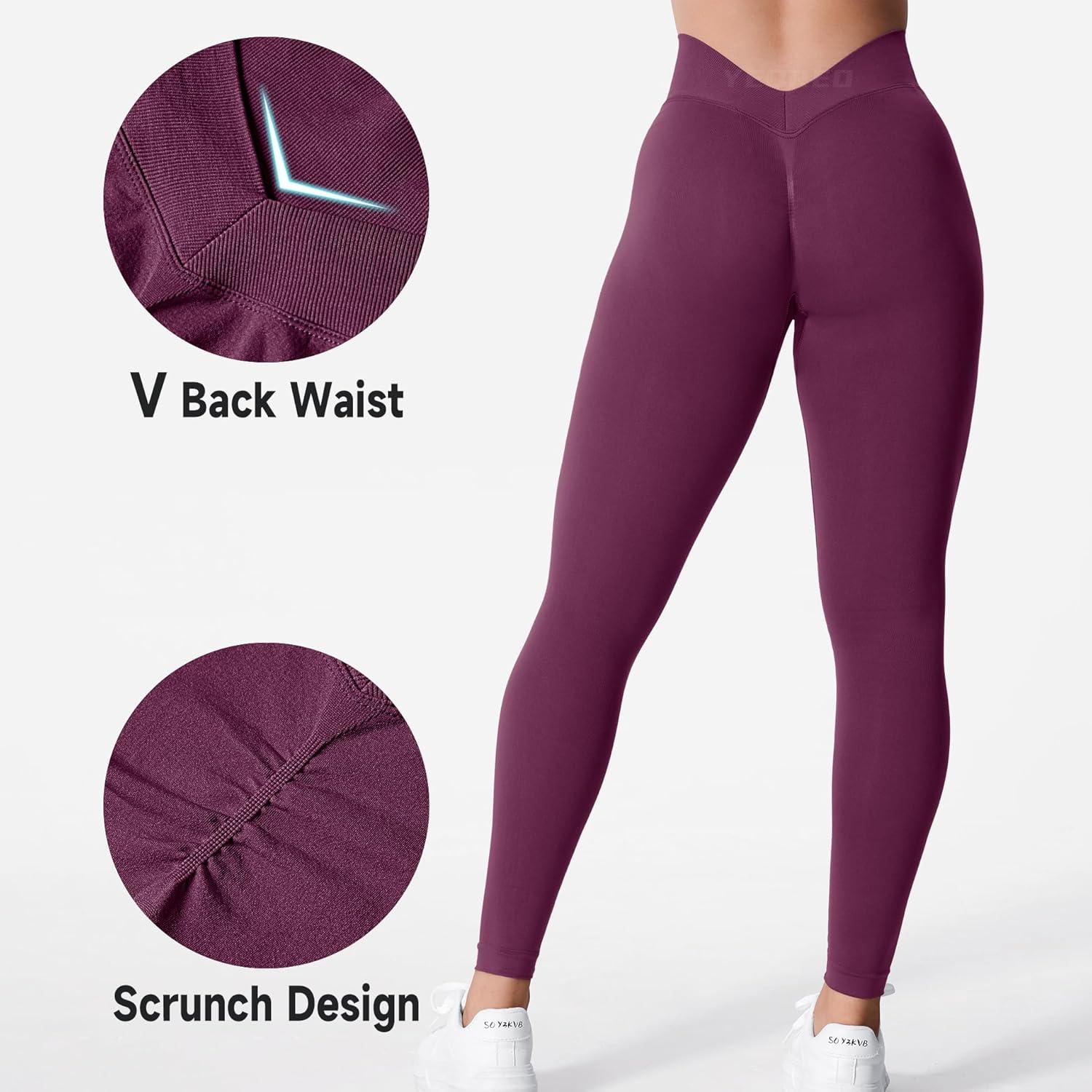 imageYEOREO Liz Scrunch Workout Leggings for Women High Waisted Butt Lifting V Back Waist Seamless Gym Yoga LeggingsGrape Purple