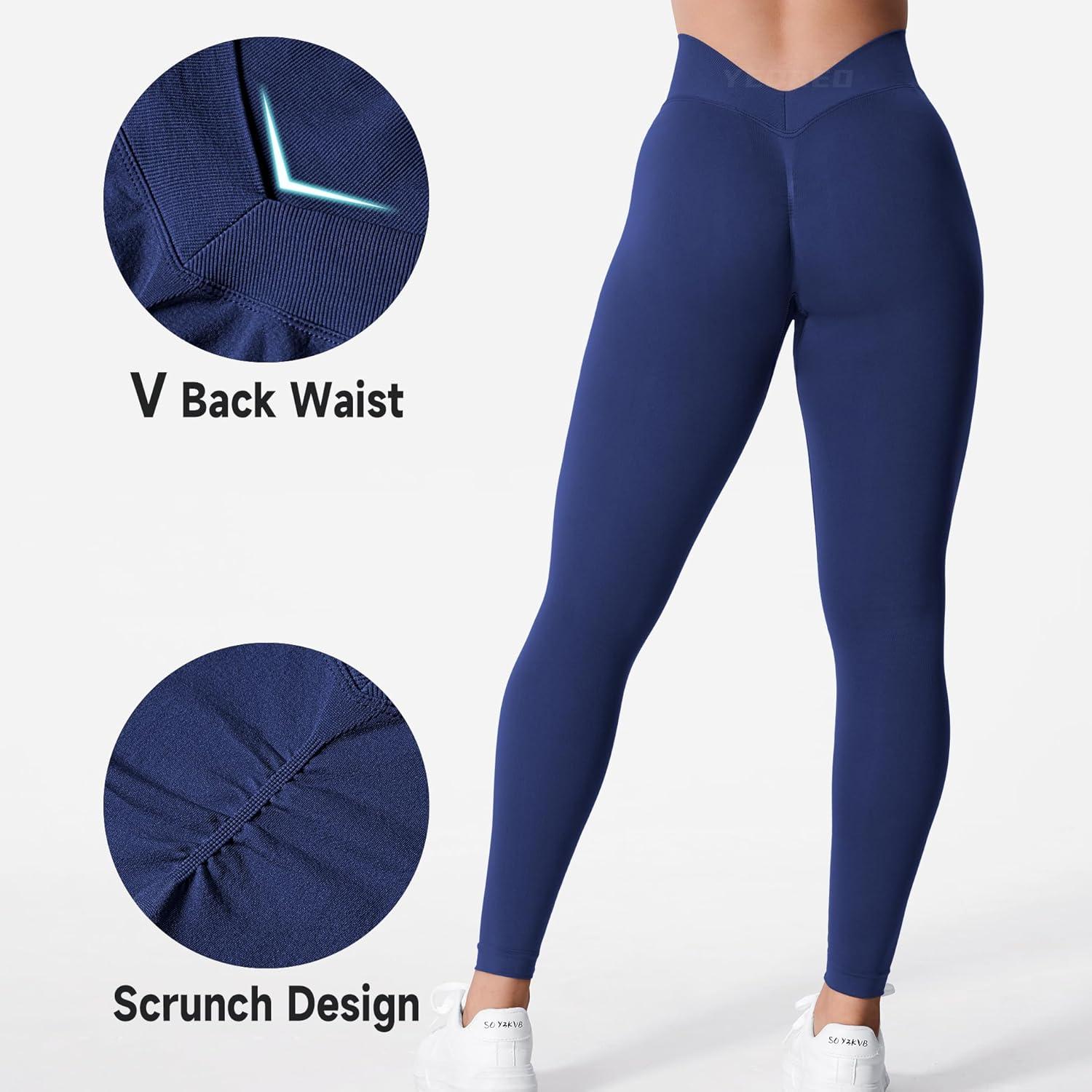 imageYEOREO Liz Scrunch Workout Leggings for Women High Waisted Butt Lifting V Back Waist Seamless Gym Yoga LeggingsIndigo