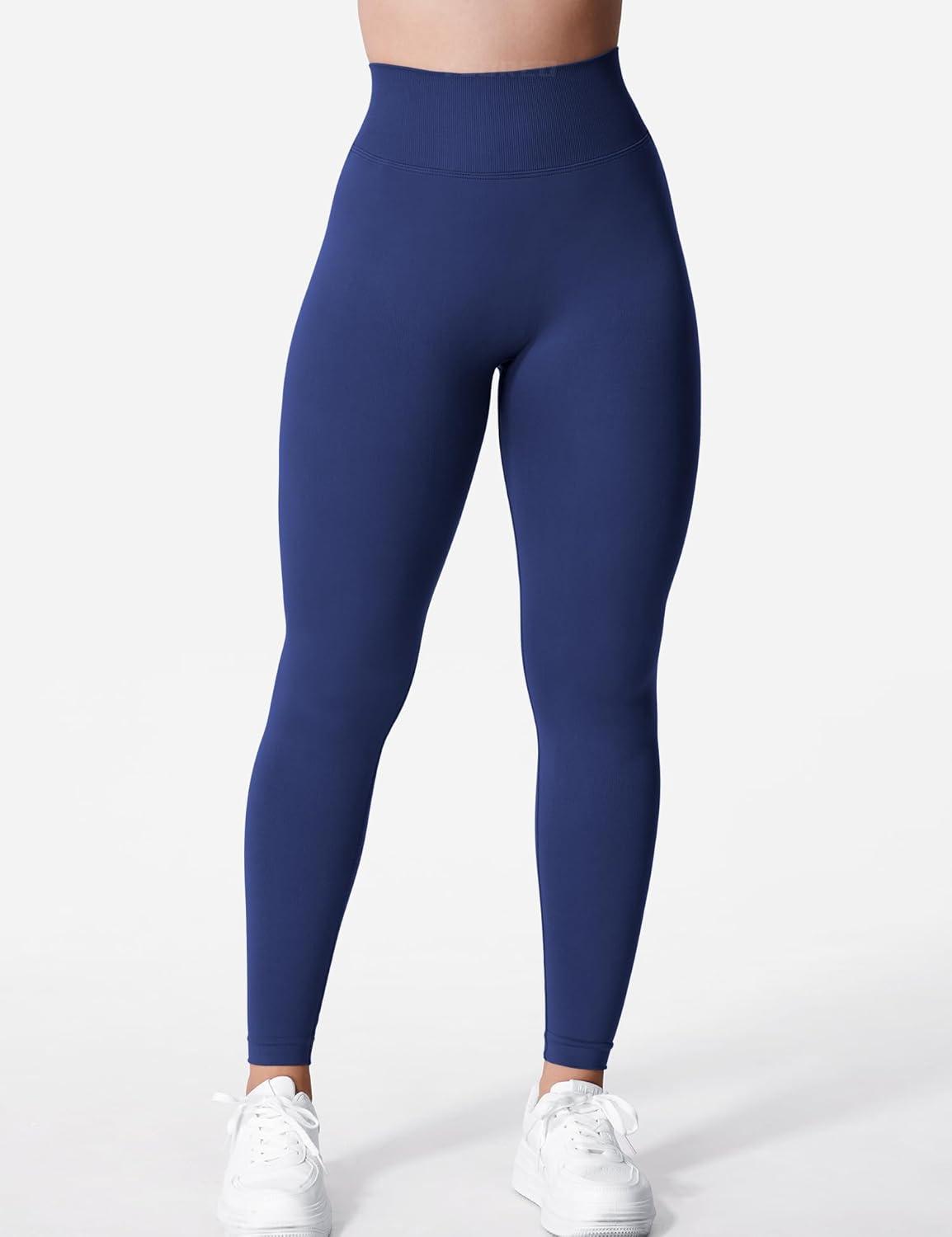 imageYEOREO Liz Scrunch Workout Leggings for Women High Waisted Butt Lifting V Back Waist Seamless Gym Yoga LeggingsIndigo