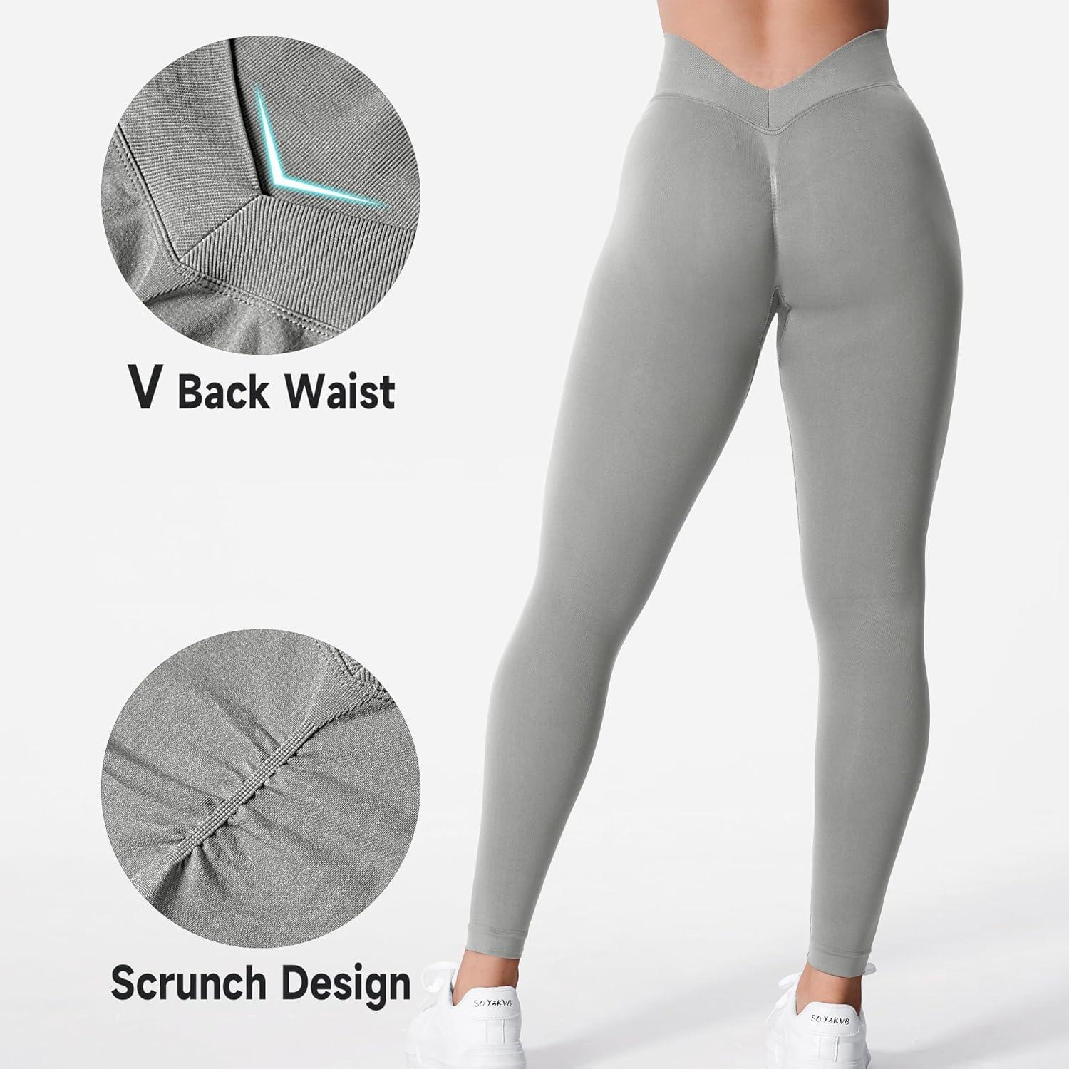 imageYEOREO Liz Scrunch Workout Leggings for Women High Waisted Butt Lifting V Back Waist Seamless Gym Yoga LeggingsLight Gray