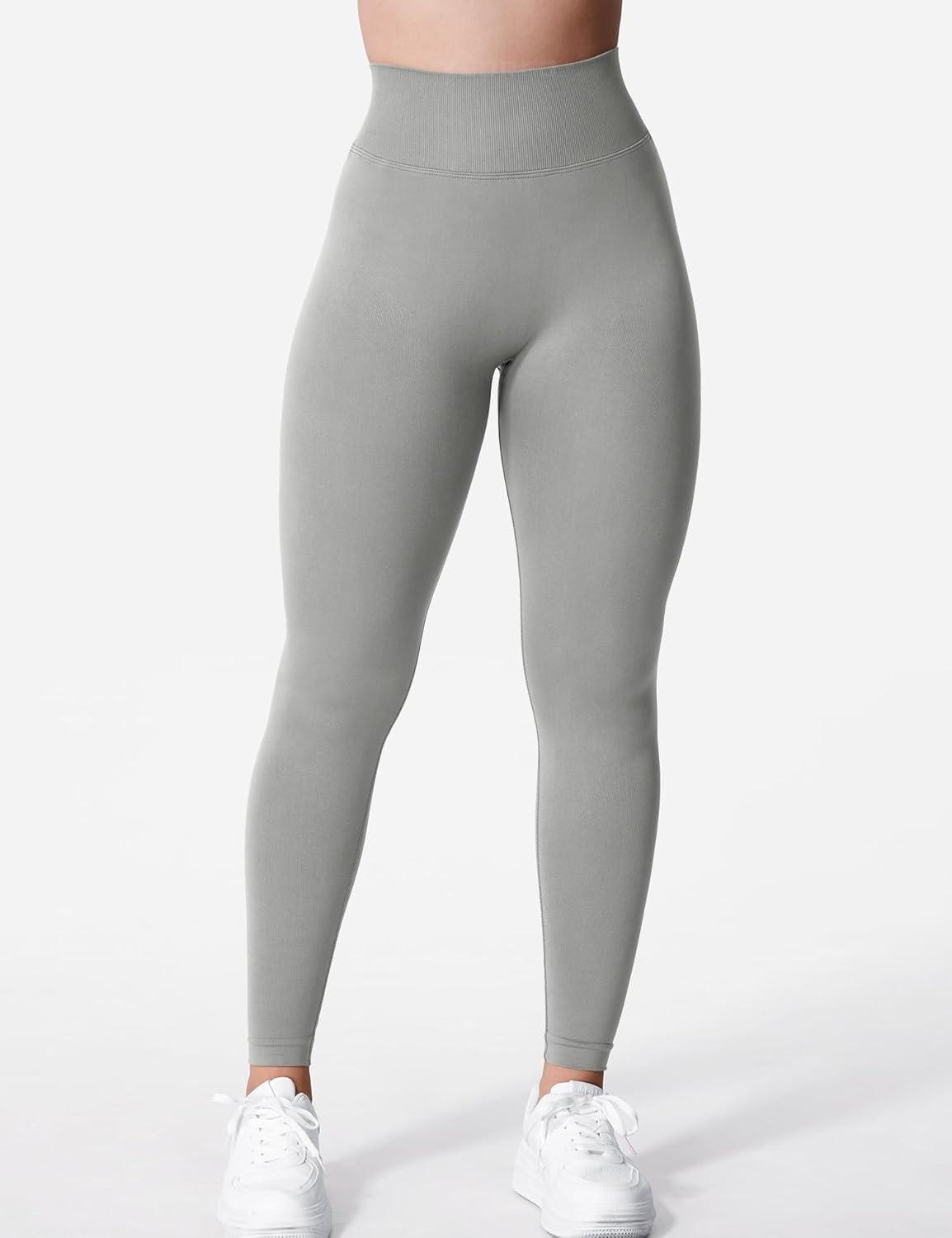 imageYEOREO Liz Scrunch Workout Leggings for Women High Waisted Butt Lifting V Back Waist Seamless Gym Yoga LeggingsLight Gray