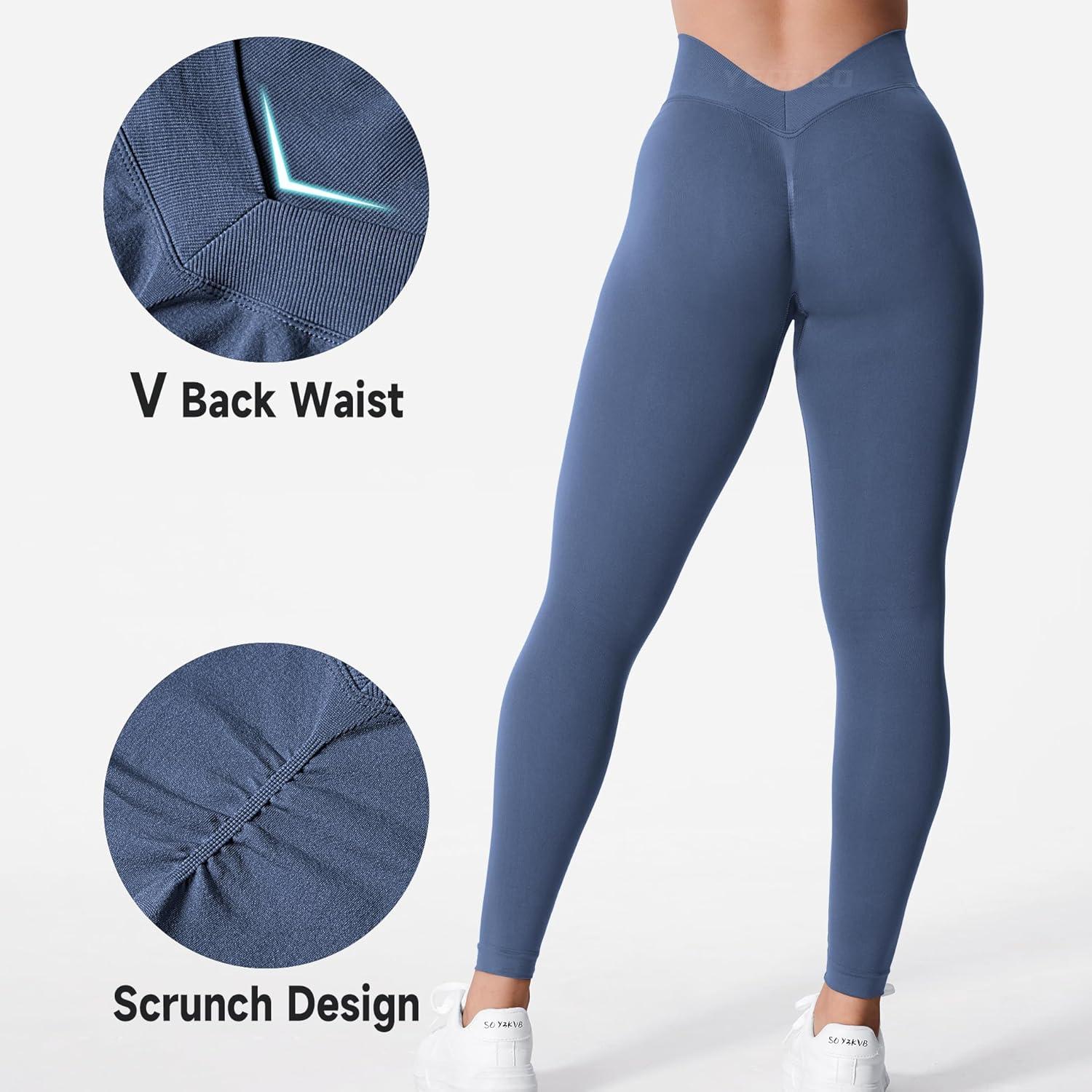 imageYEOREO Liz Scrunch Workout Leggings for Women High Waisted Butt Lifting V Back Waist Seamless Gym Yoga LeggingsNavy