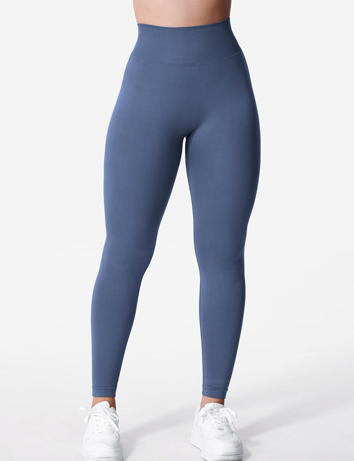 imageYEOREO Liz Scrunch Workout Leggings for Women High Waisted Butt Lifting V Back Waist Seamless Gym Yoga LeggingsNavy