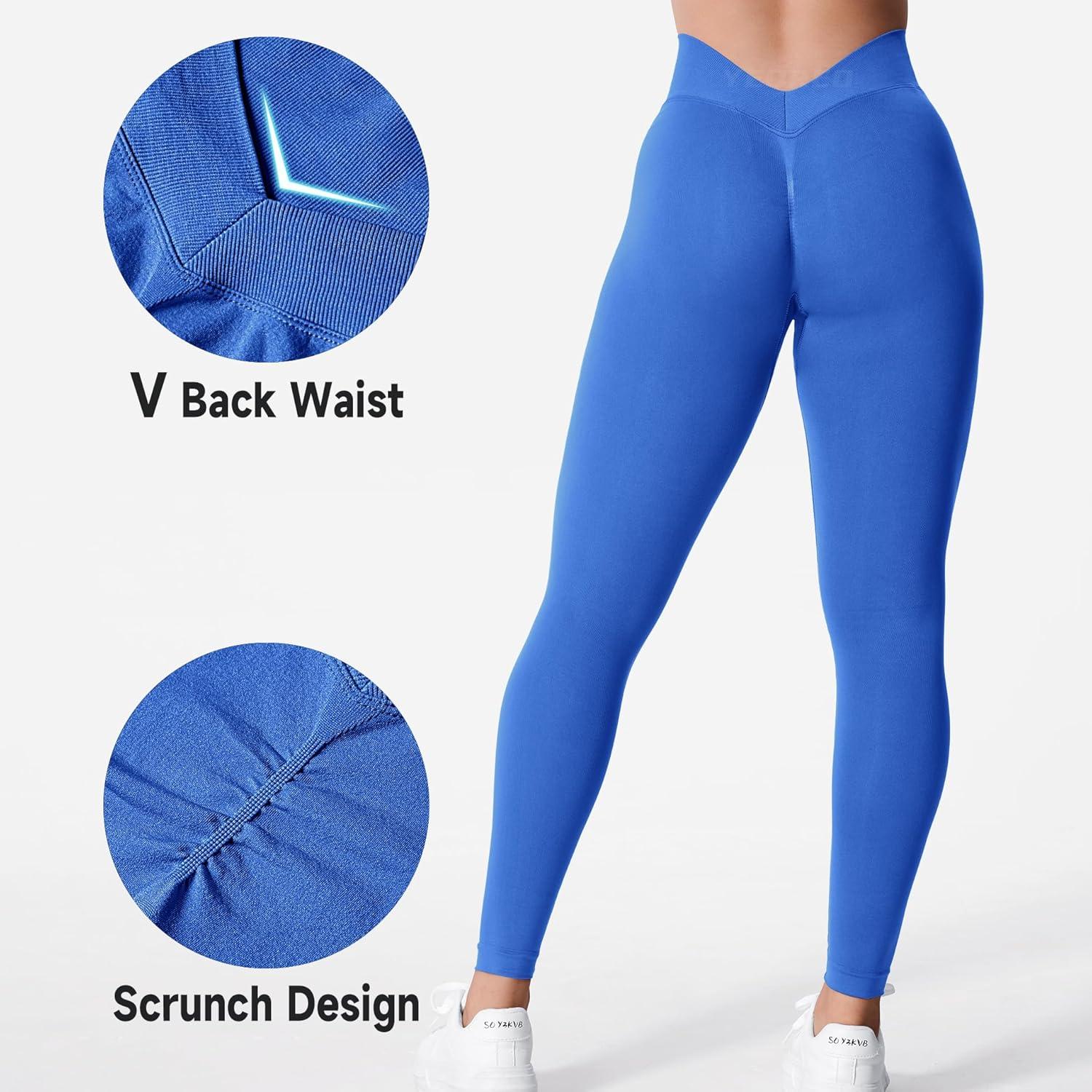 imageYEOREO Liz Scrunch Workout Leggings for Women High Waisted Butt Lifting V Back Waist Seamless Gym Yoga LeggingsRoyal Blue