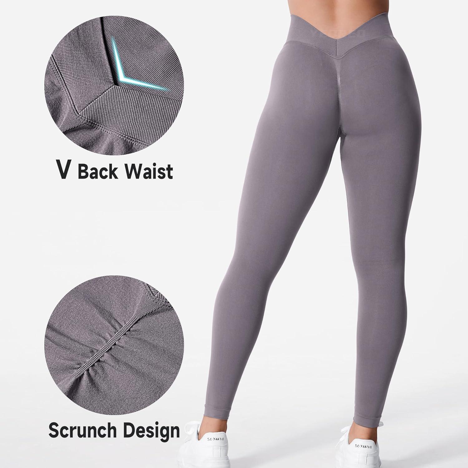 imageYEOREO Liz Scrunch Workout Leggings for Women High Waisted Butt Lifting V Back Waist Seamless Gym Yoga LeggingsTaupe